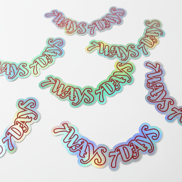 7WAYS 7DAYS Holographic Stickers on Clear Background